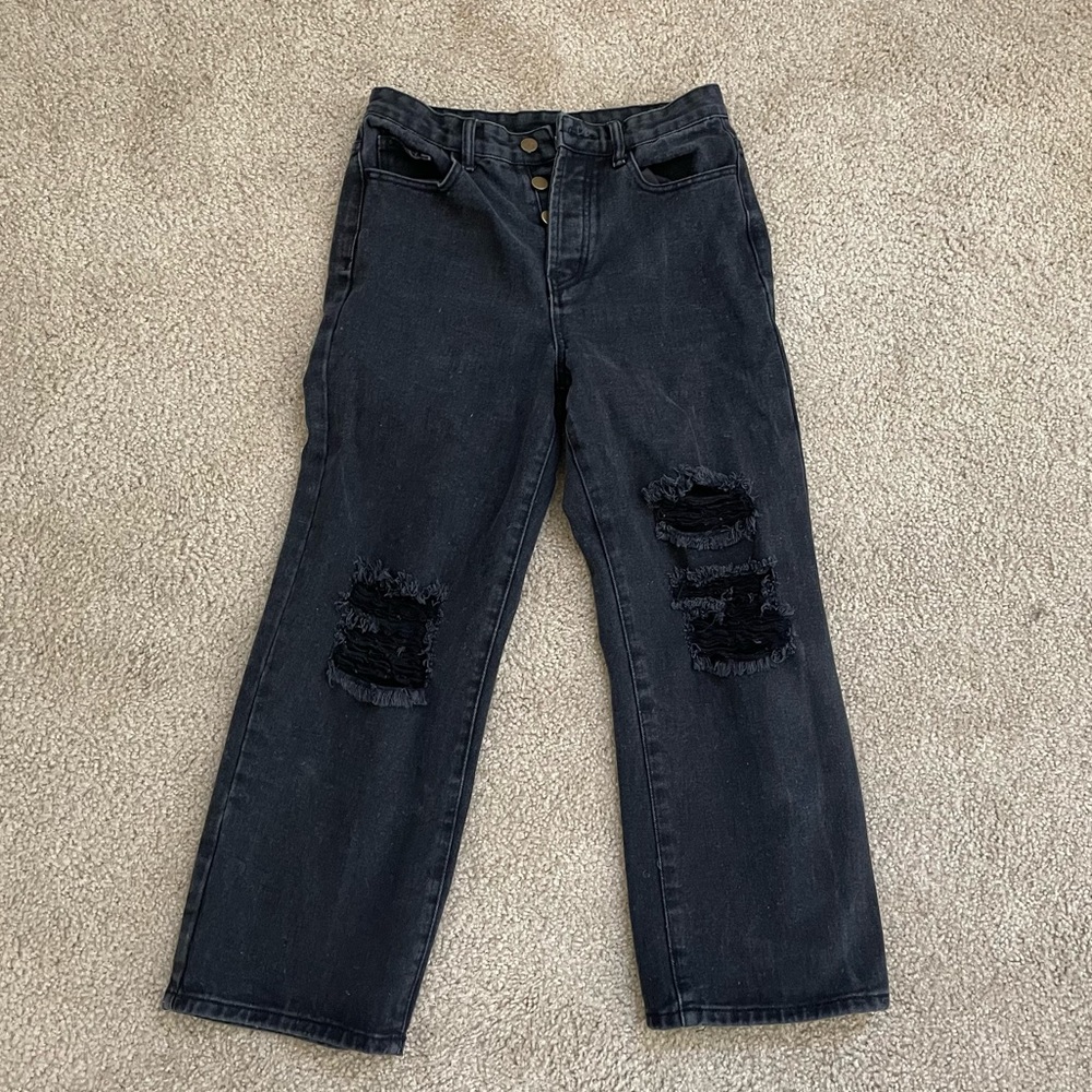 Princess Polly High rise light black relaxed fit denim cut off jeans